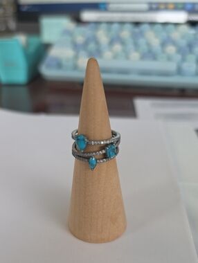 BP_"Tangled Jn Orbit" Hematite Turquoise Stone Triple-Band Ring